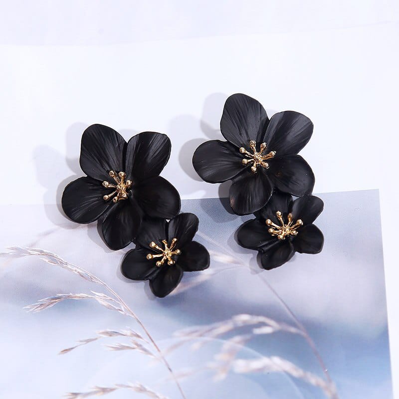 Black Flower Korean Earrings - KE141