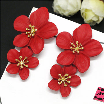 Red Flower Korean Earrings - KE146