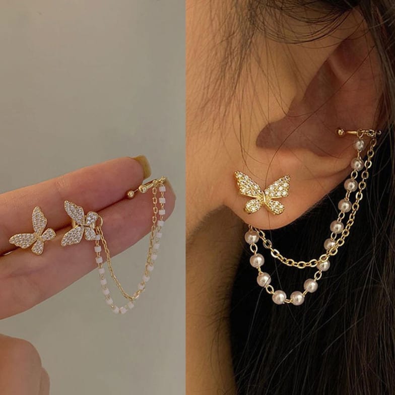 Gold Plated Butter Fly Pearl Korean Earrings - KE155