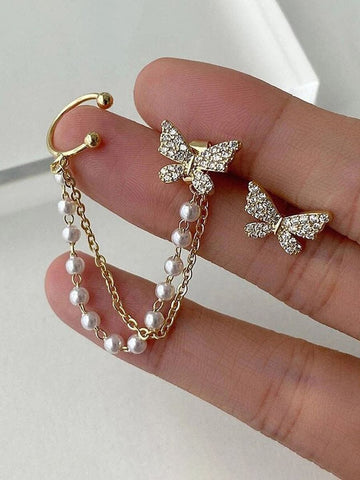 Gold Plated Butter Fly Pearl Korean Earrings - KE155