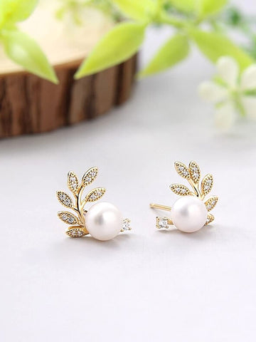 Gold Plated Pearl Korean Earrings - KE156
