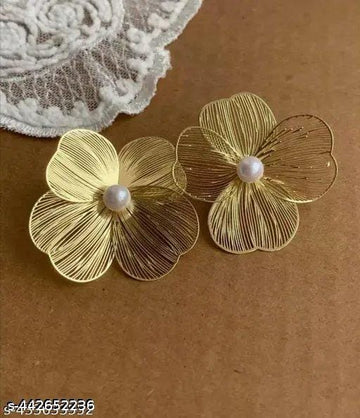 Gold Plated Flower Korean Earrings - KE158