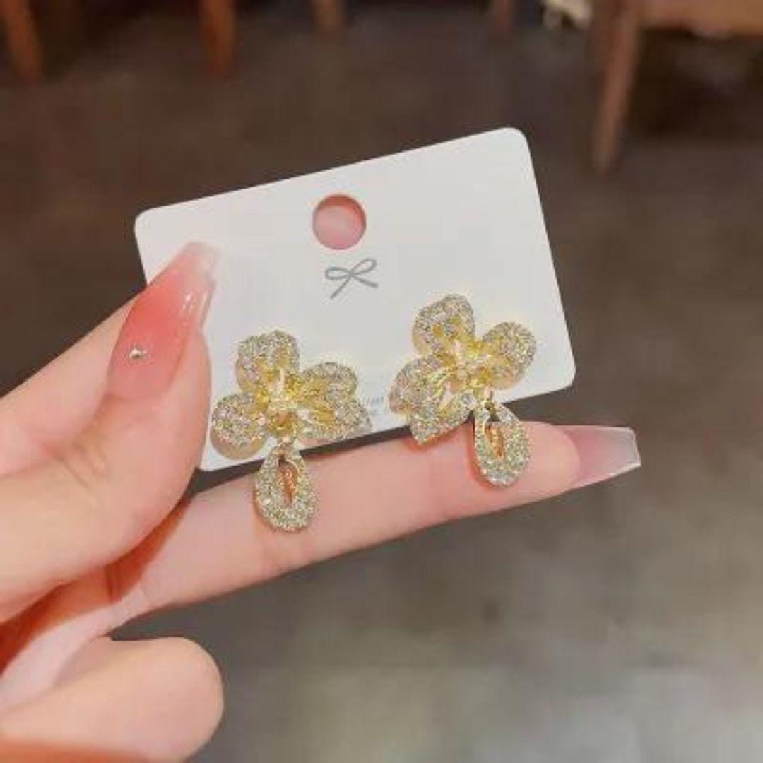 Gold Plated Flower Korean Earrings - KE164