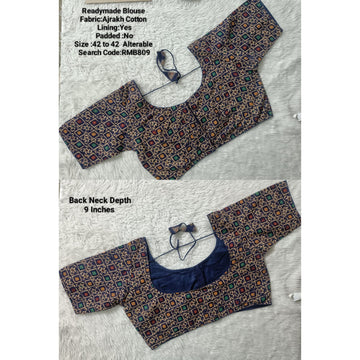 Navy Blue  Hand block  3 Dart Ready Made  Blouse -RMB809