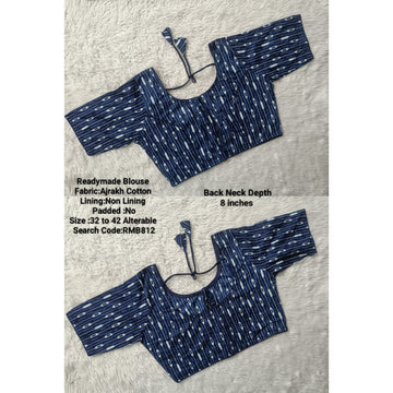Ink Blue Hand block Cotton 3 Dart Ready Made  Blouse -RMB812