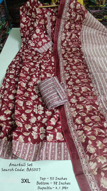 Red Maroon Cotton Anarkali Full Set - BAS007