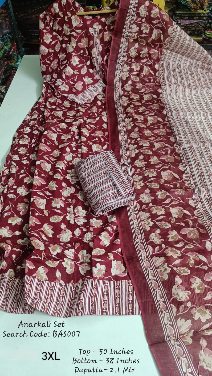 Red Maroon Cotton Anarkali Full Set - BAS007