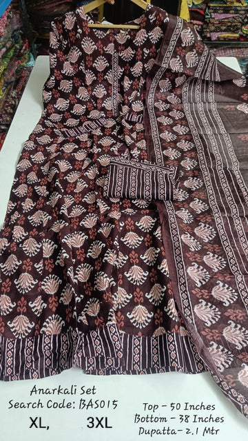 Coffee Brown Cotton Anarkali Full Set - BAS015