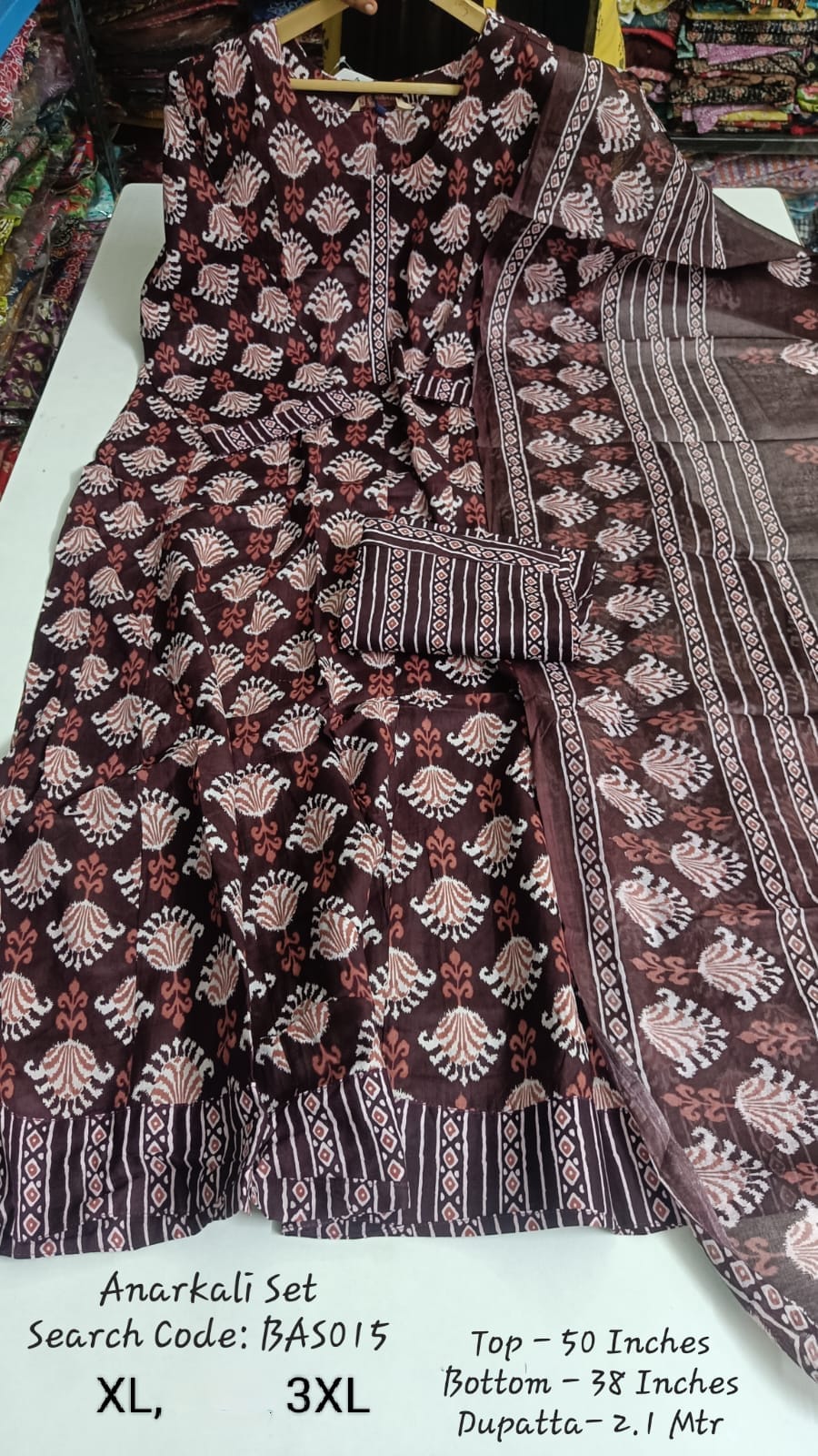 Coffee Brown Cotton Anarkali Full Set - BAS015