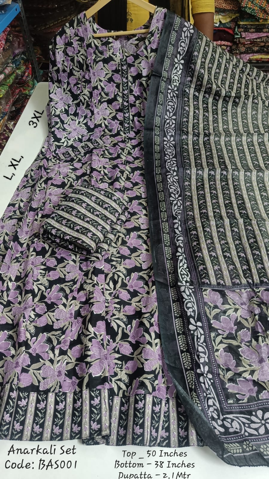 Purple Cotton Anarkali Full Set - BAS001