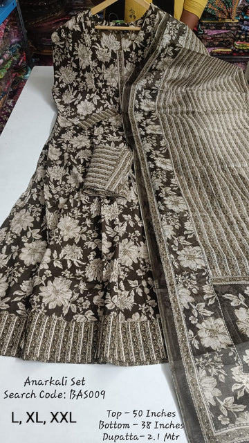 Coffee Brown Cotton Anarkali Full Set - BAS009
