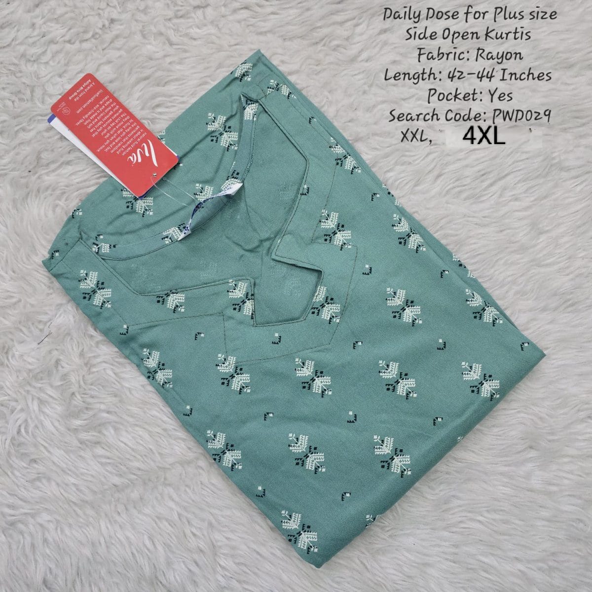 Green Rayon Plus Size Daily wear Budget Side Open  Kurtis - PWD029