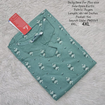 Green Rayon Plus Size Daily wear Budget Side Open  Kurtis - PWD029