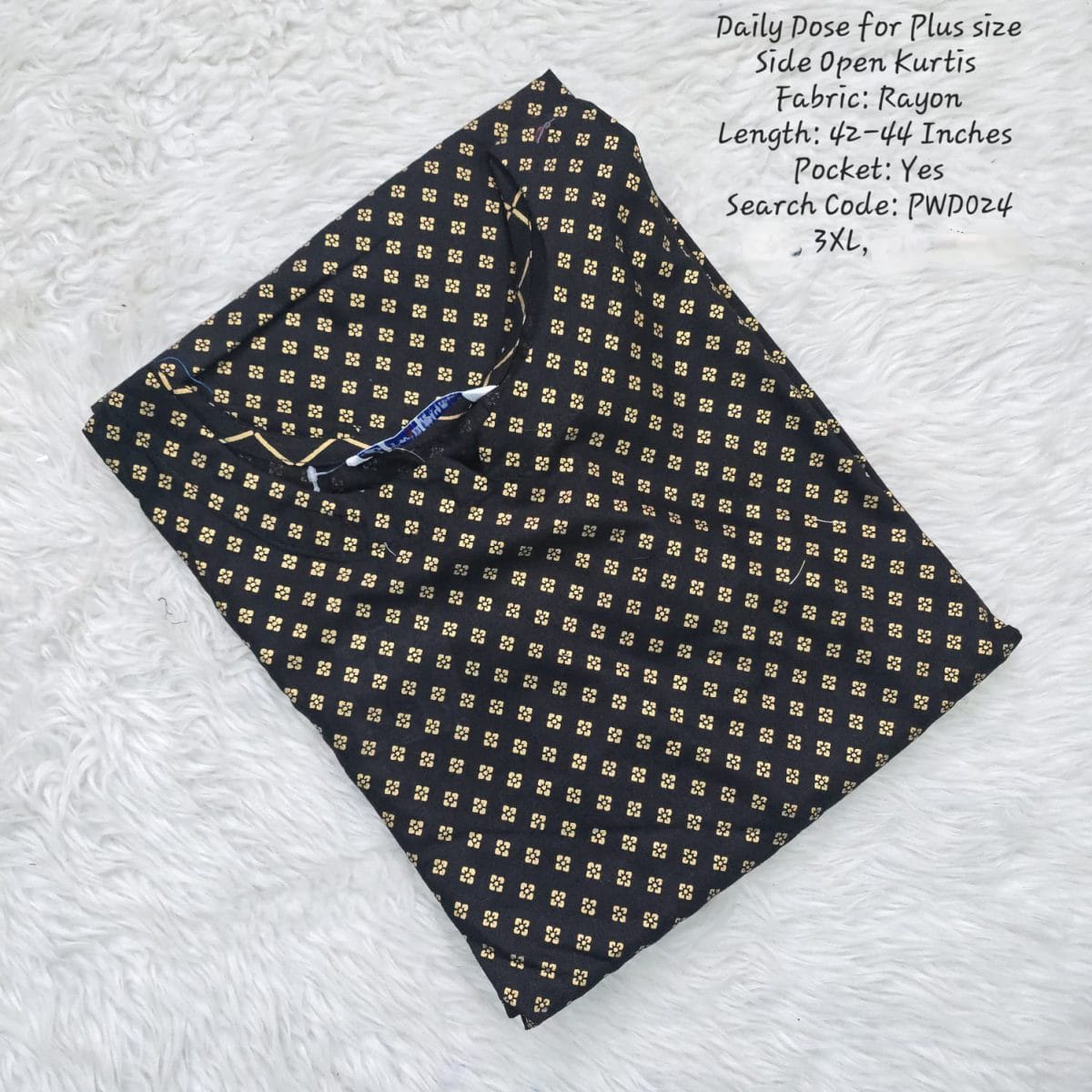 Black  Rayon Plus Size Daily wear Budget Side Open  Kurtis - PWD024