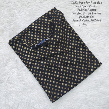 Black  Rayon Plus Size Daily wear Budget Side Open  Kurtis - PWD024