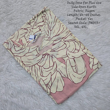 Light Pink Rayon Plus Size Daily wear Budget Side Open  Kurtis - PWD031