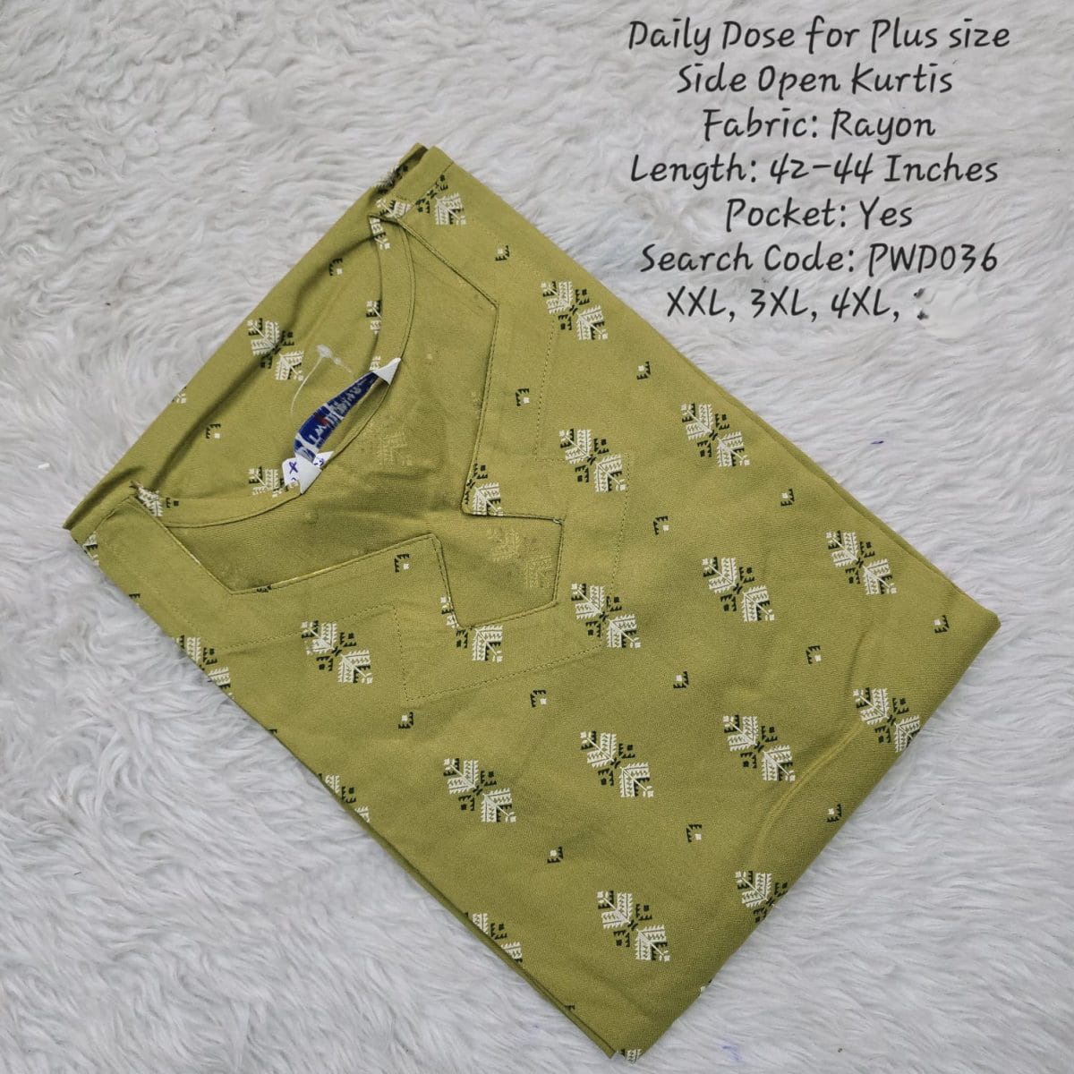 Pista Green Rayon Plus Size Daily wear Budget Side Open  Kurtis - PWD036