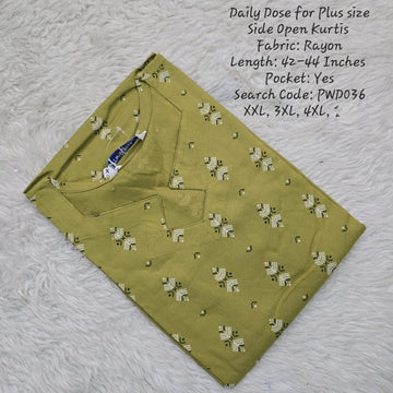 Pista Green Rayon Plus Size Daily wear Budget Side Open  Kurtis - PWD036