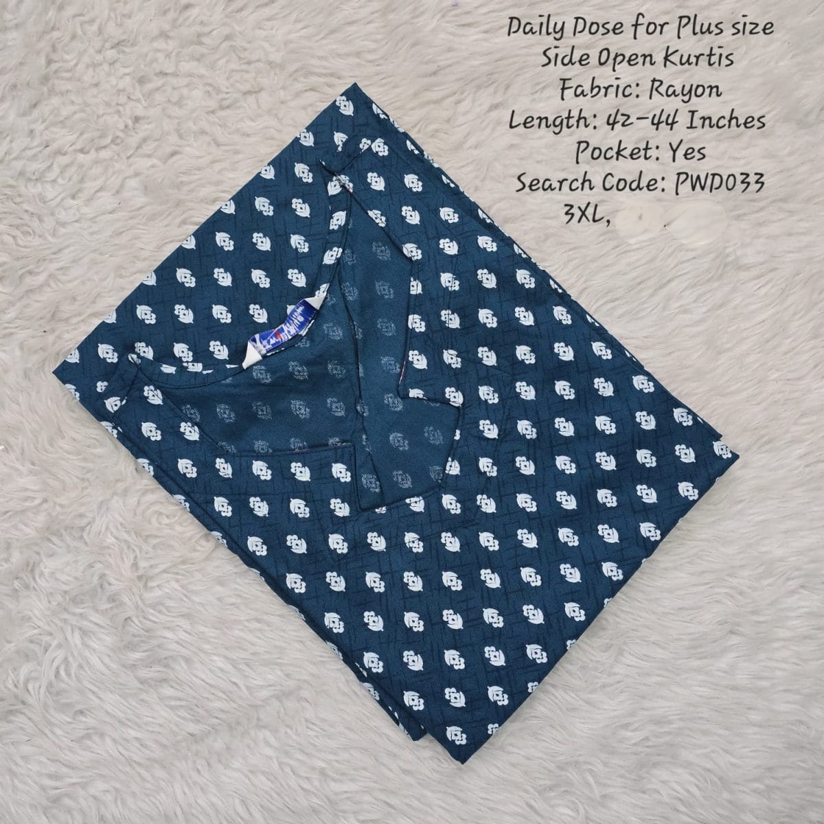 Blue Rayon Plus Size Daily wear Budget Side Open  Kurtis - PWD033