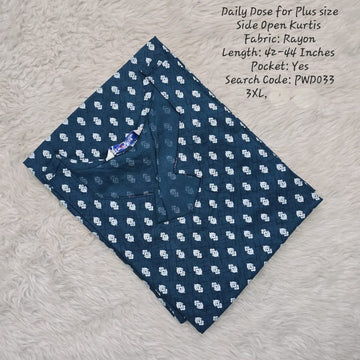 Blue Rayon Plus Size Daily wear Budget Side Open  Kurtis - PWD033