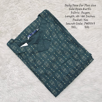 Green Rayon Plus Size Daily wear Budget Side Open  Kurtis - PWD023