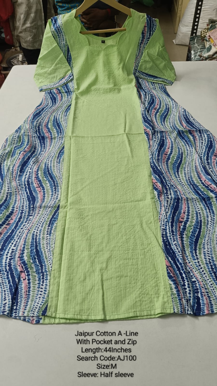 Green Jaipur Cotton A-Line Kurtis - AJ100