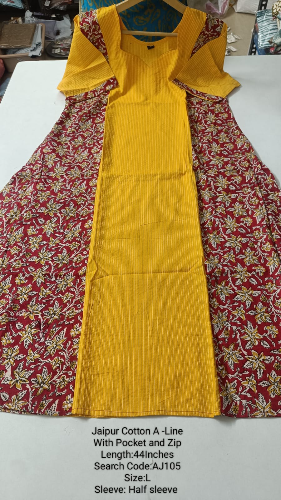 Yellow  Jaipur Cotton A-Line Kurtis - AJ105