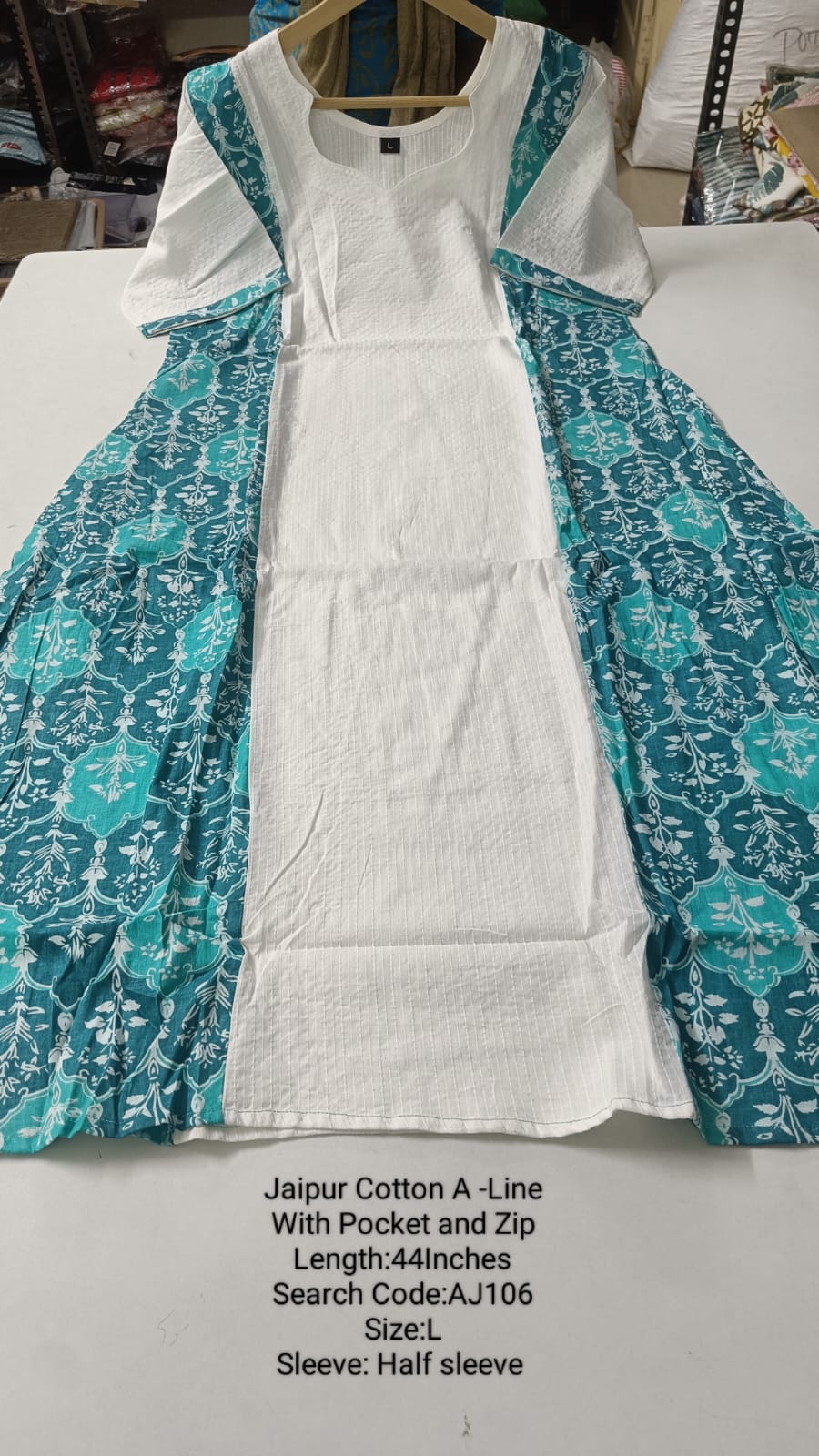 Blue Jaipur Cotton A-Line Kurtis - AJ106