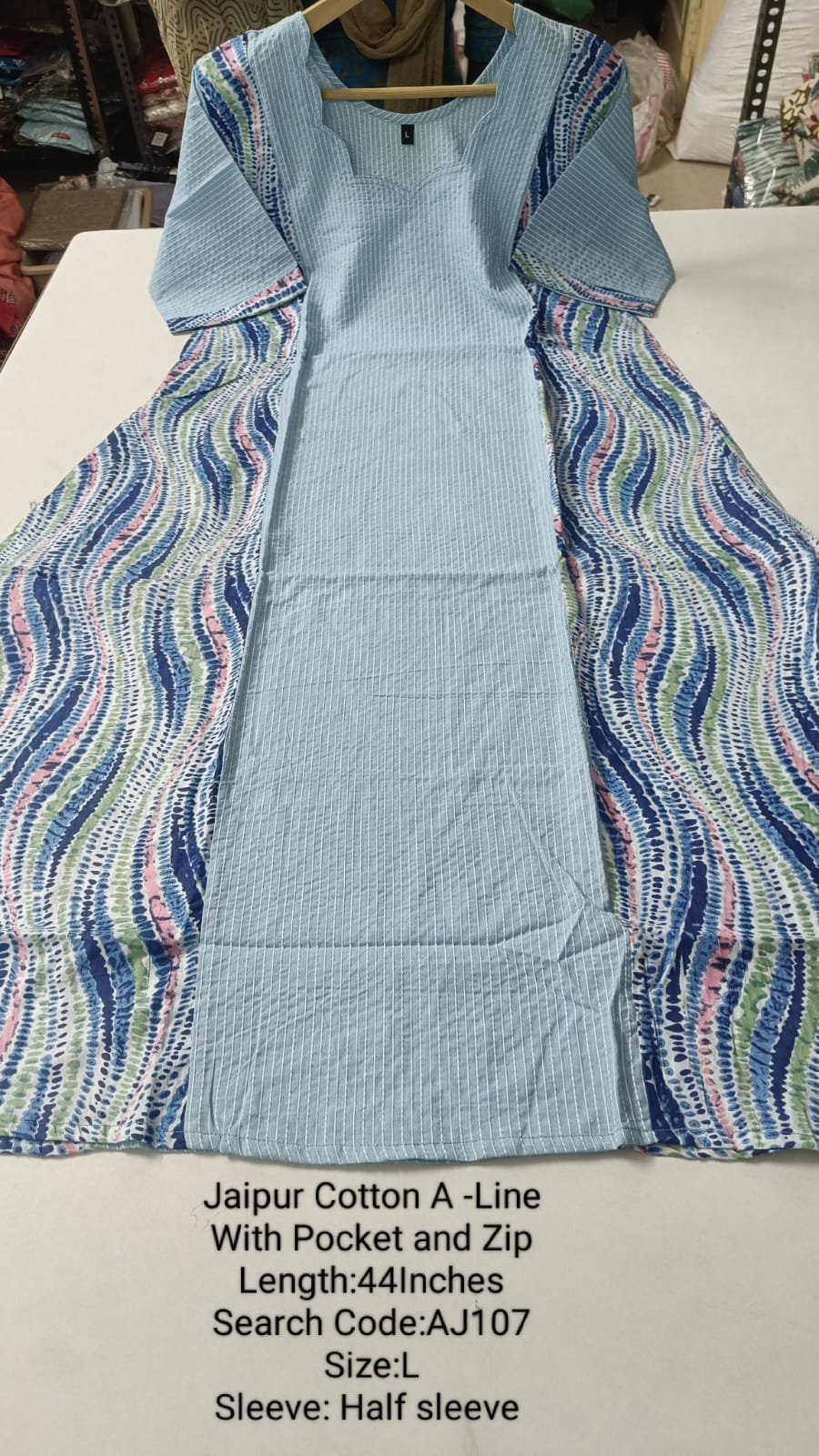 Blue Jaipur Cotton A-Line Kurtis - AJ107