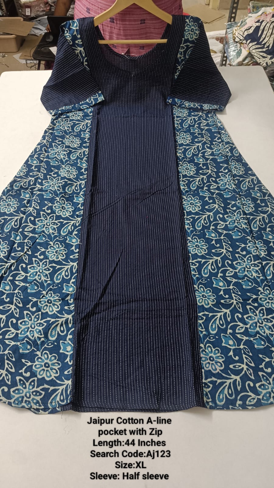 Blue Jaipur Cotton A-Line Kurtis - AJ123