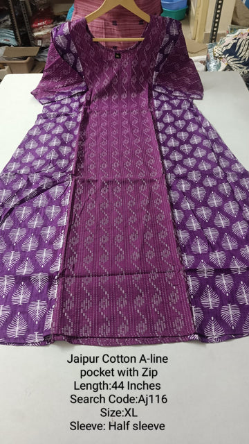 Purple Jaipur Cotton A-Line Kurtis - AJ117