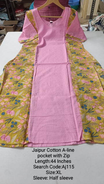 Light Baby Pink Jaipur Cotton A-Line Kurtis - AJ115