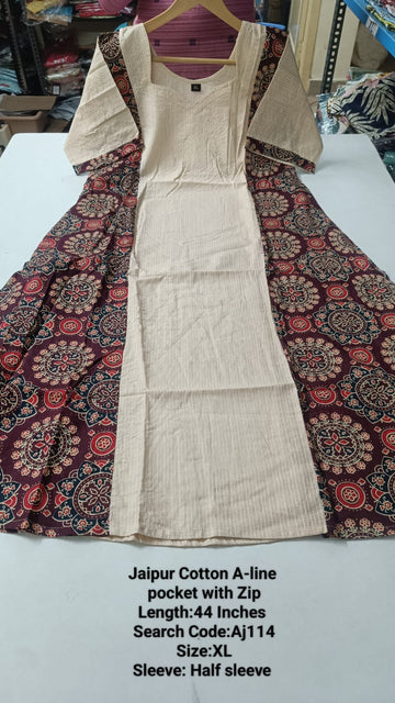 Sandal Jaipur Cotton A-Line Kurtis - AJ114