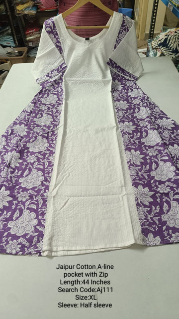 White Jaipur Cotton A-Line Kurtis - AJ111