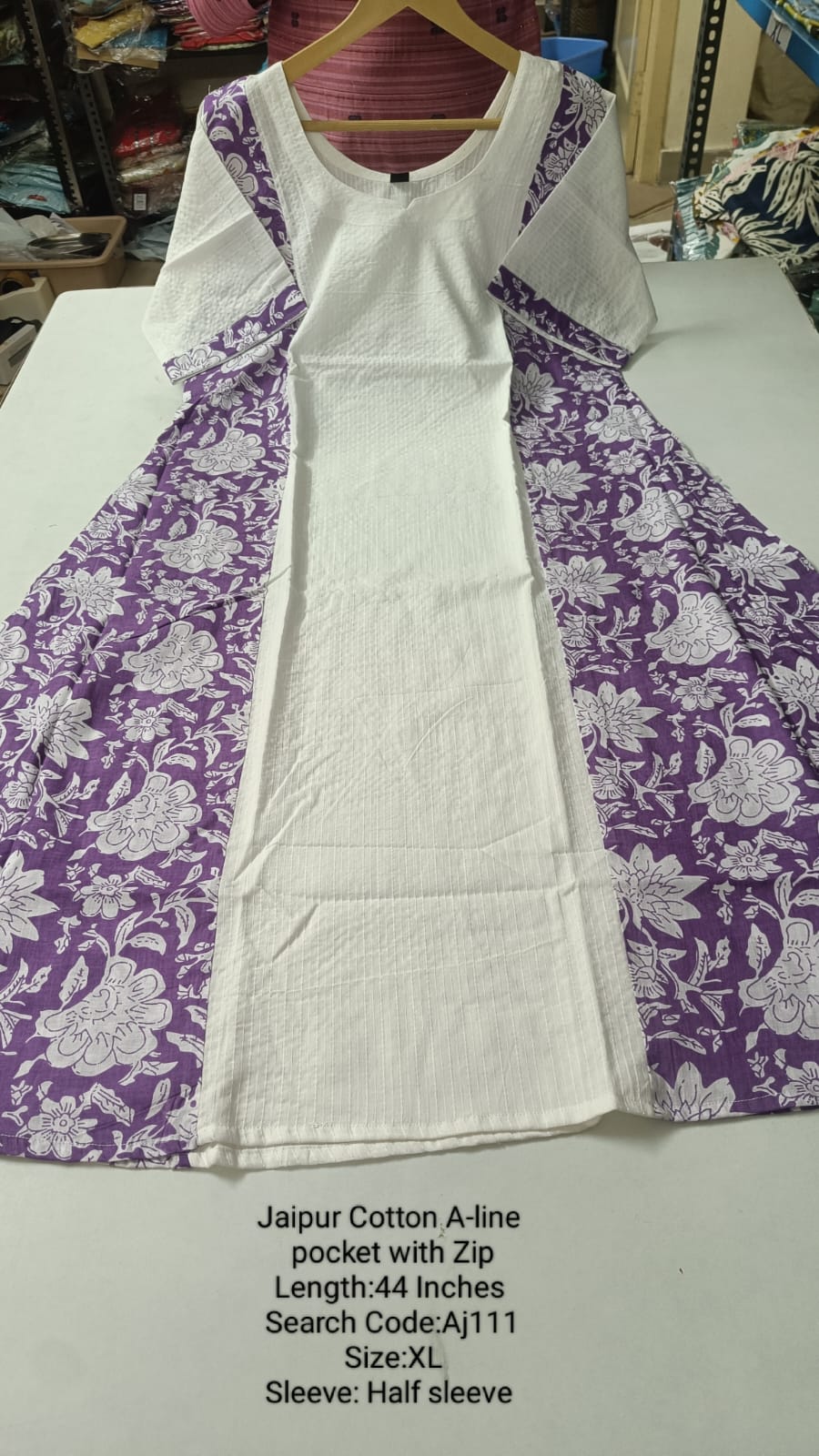 White Jaipur Cotton A-Line Kurtis - AJ111