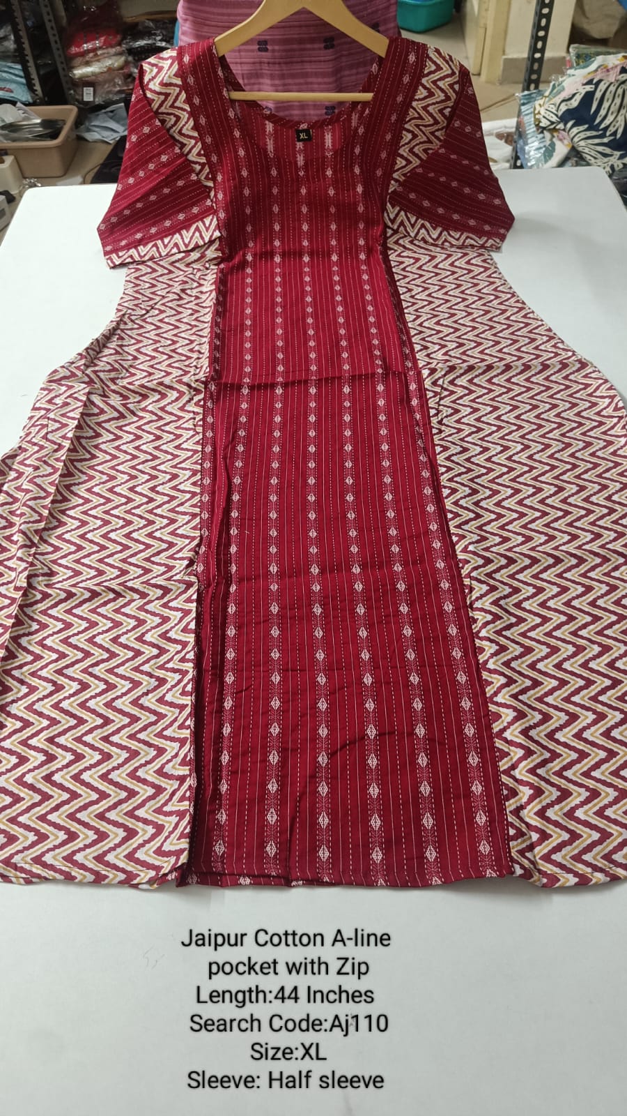 Maroon Jaipur Cotton A-Line Kurtis - AJ110