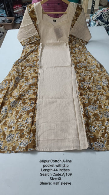Sandal Jaipur Cotton A-Line Kurtis - AJ109