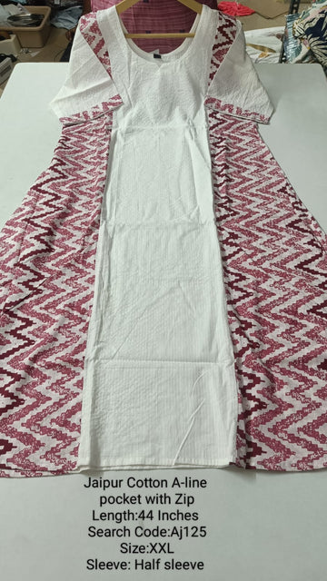 White Jaipur Cotton A-Line Kurtis - AJ125