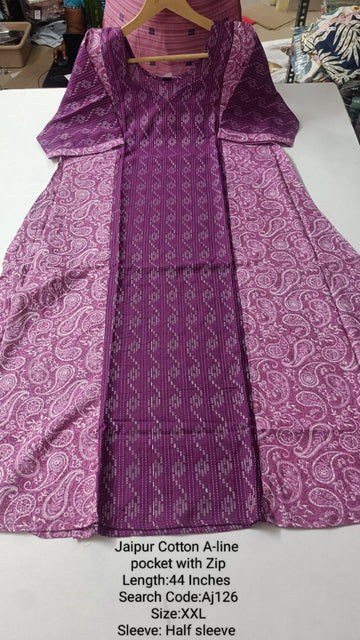 Purple Jaipur Cotton A-Line Kurtis - AJ126