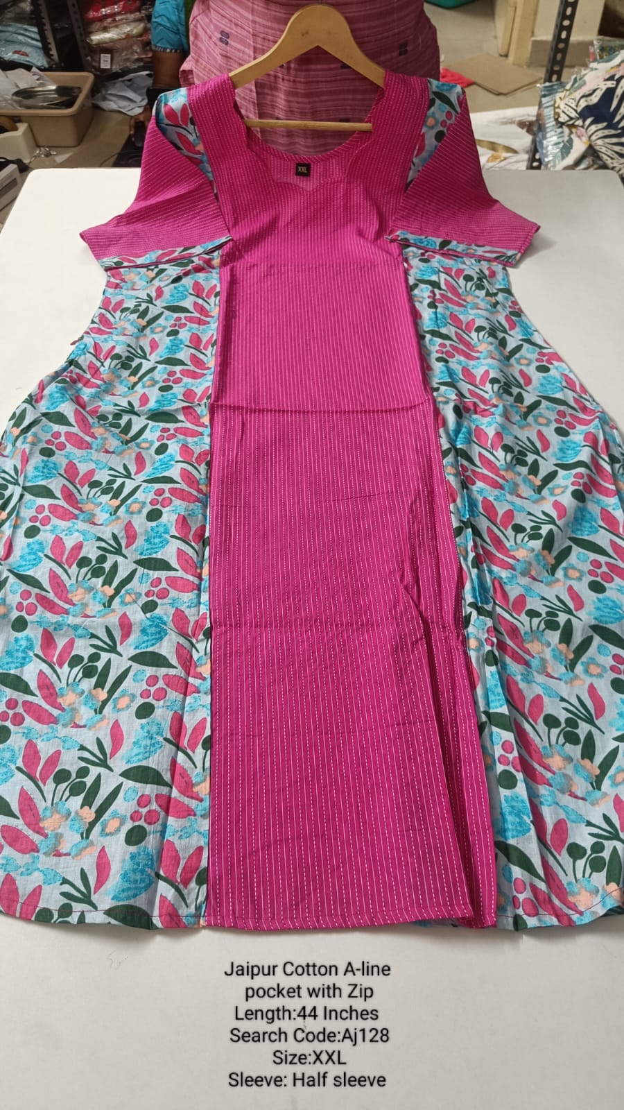 Pink Jaipur Cotton A-Line Kurtis - AJ128
