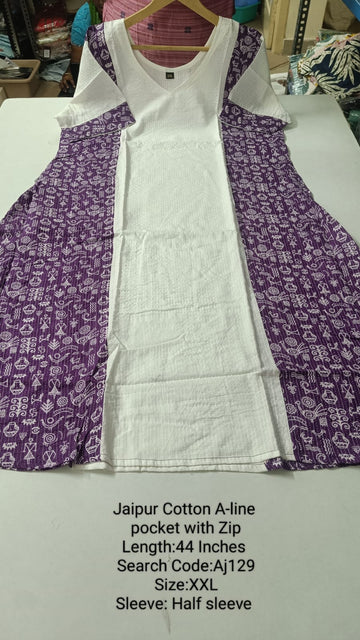 White Jaipur Cotton A-Line Kurtis - AJ129