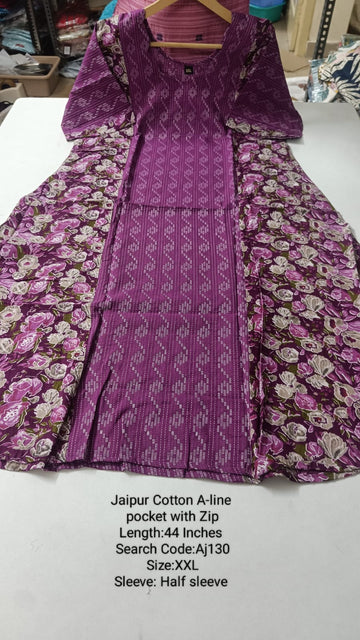 Purple Jaipur Cotton A-Line Kurtis - AJ130