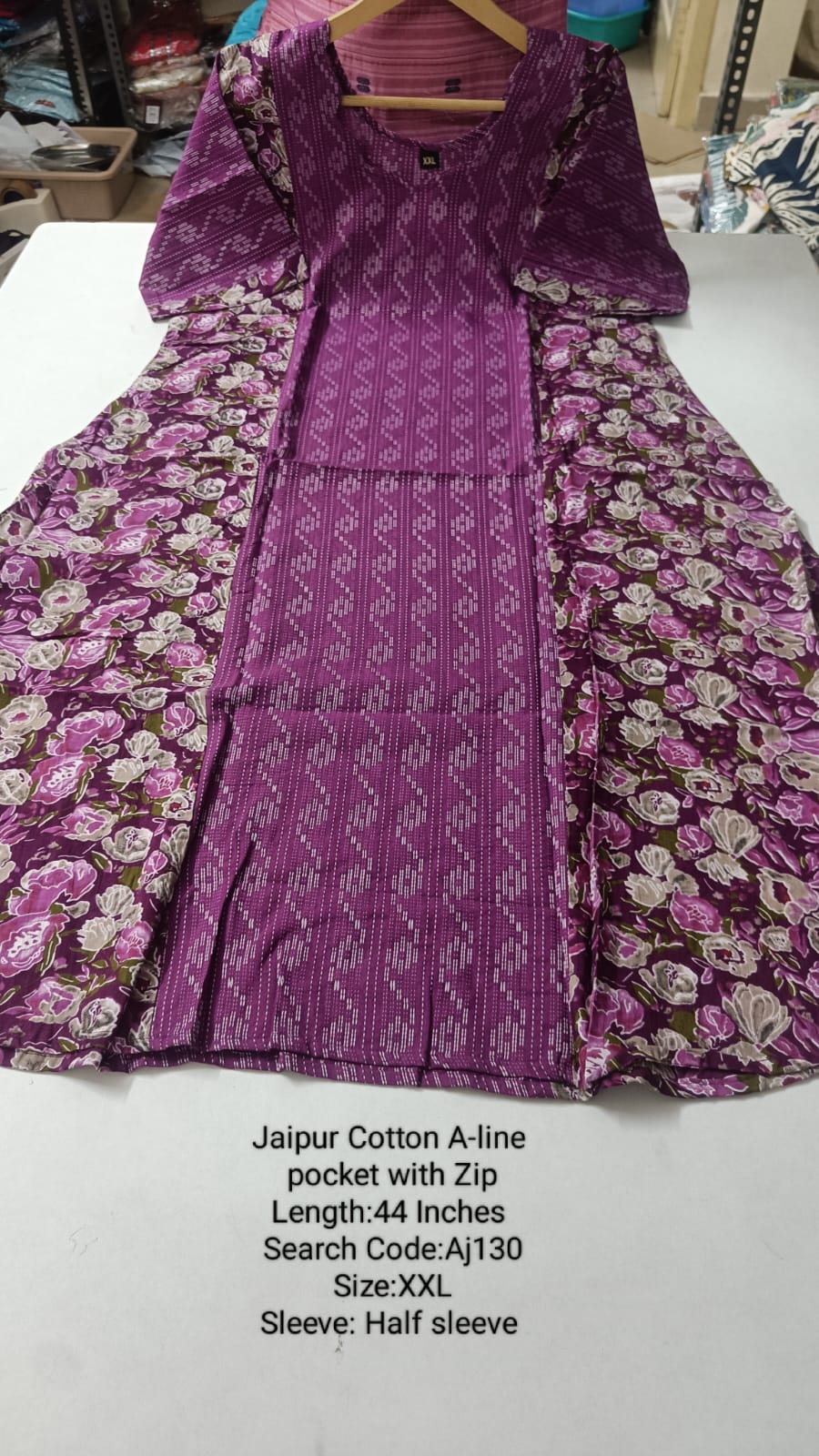 Purple Jaipur Cotton A-Line Kurtis - AJ130