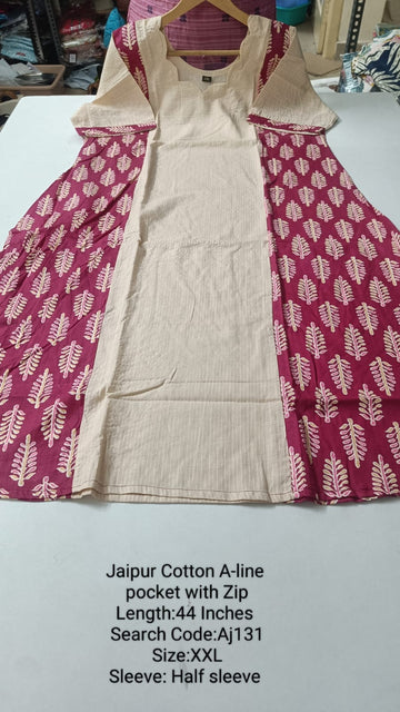 Sandal Jaipur Cotton A-Line Kurtis - AJ131