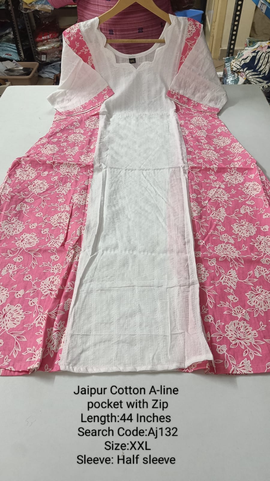 White Jaipur Cotton A-Line Kurtis - AJ132