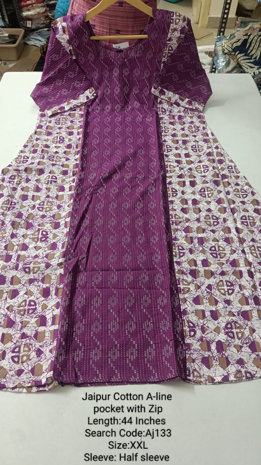 Purple Jaipur Cotton A-Line Kurtis - AJ133