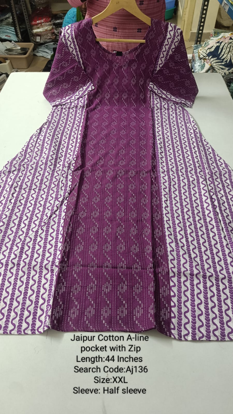 Purple Jaipur Cotton A-Line Kurtis - AJ135