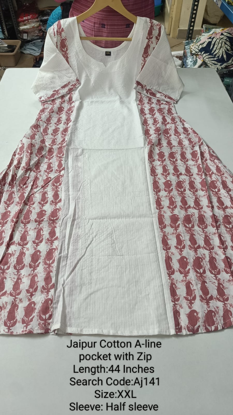 White Jaipur Cotton A-Line Kurtis - AJ141