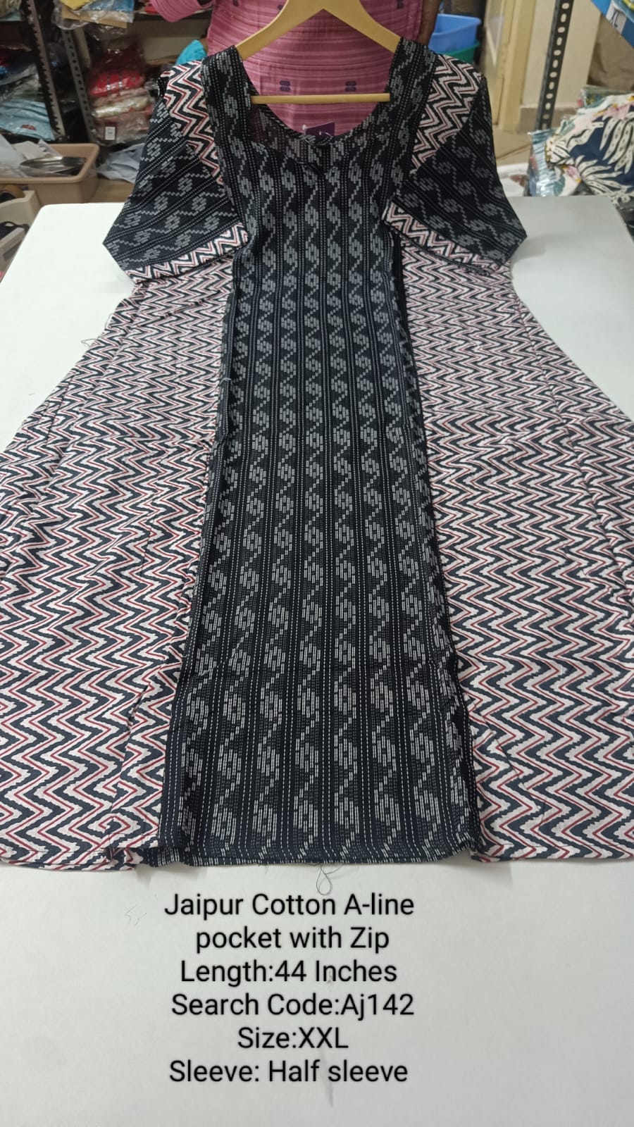 Black Jaipur Cotton A-Line Kurtis - AJ142