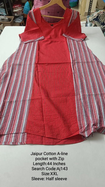 Red Jaipur Cotton A-Line Kurtis - AJ143